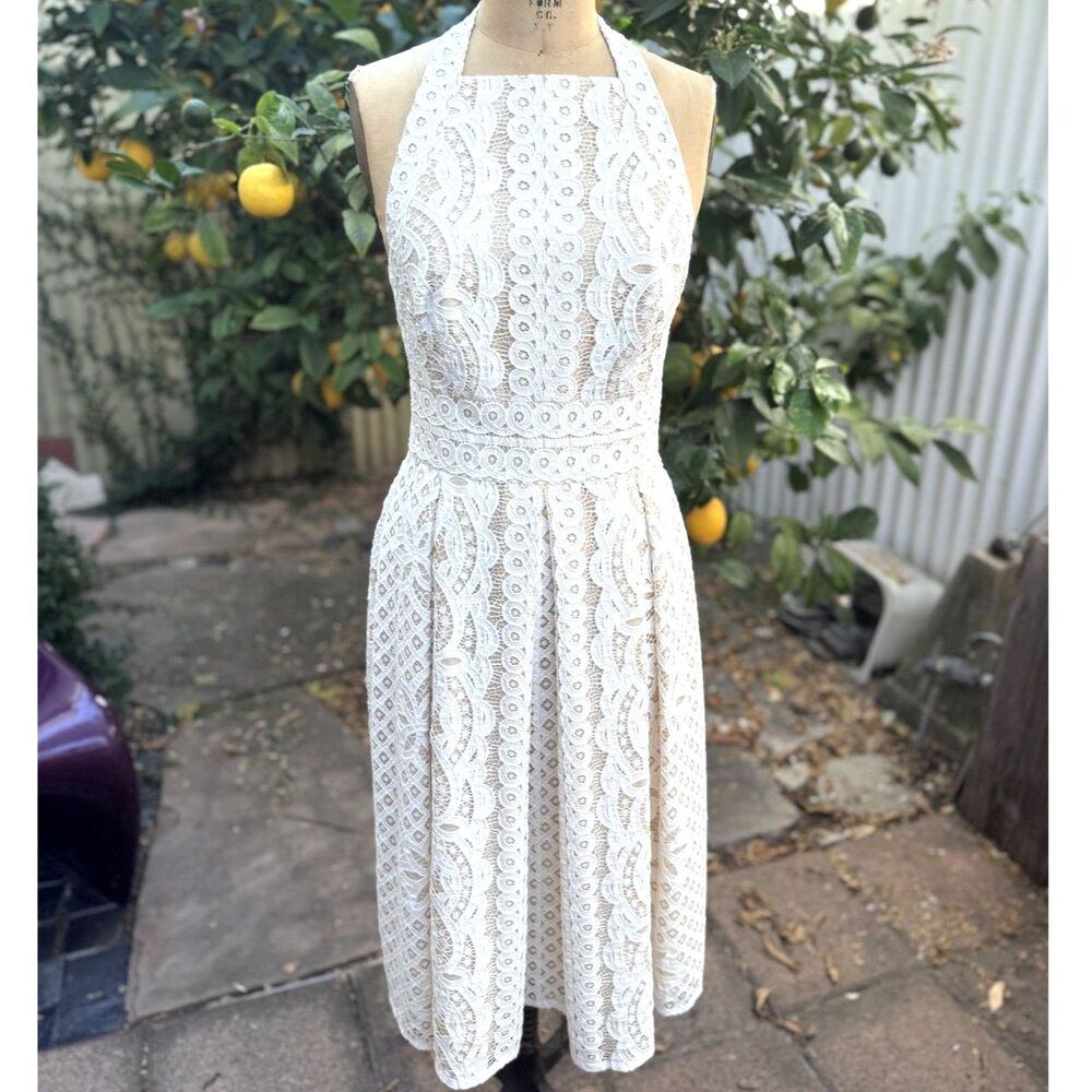NWT Lover The Label Poppy Ivory Lace Halter Fit & Flare Midi Dres SZ 6 Australia